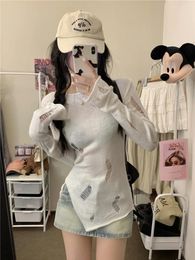 Women's Sweaters Harajuku Jumper Fashion Sueter Mujer Knitting Sweater For Women Irregular Tunic Hole Y2k Tops Hollow Out Sexy Knit