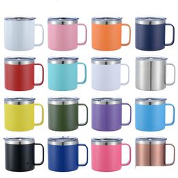 Mugs 14Oz Stainless Steel Sublimation Tumbler With Lid Handgrip Double Wall Vacuum Insated Cup Wine Tumblers Coffee Mugs Drop Delivery Dhrzu