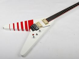 Rare Jack Buckethead KFC White V Electric Guitar Floyd Rose Tremolo Bridge & Whammy Bar, Red Kill Switch Button, Red Neck Binding