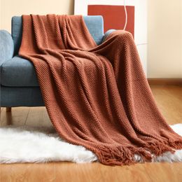 Blankets Soft Tassel Knitted Blankets Plaid Throw Blanket Textured Lightweight Classic Bed Plaid Throws Blanket Autumn Decor Blanket Sofa 230414