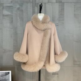 Womens Fur Faux Winter Jacket Women Real Coat Natural Fox Collar Thick Warm Cashmere Wool Woolen Outerwear Streetwear Fashion 231113