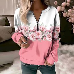 Women's Sweaters Comfy Sweatshirt For Women Fleece Jacket Printed Fashion Casual Zipper Round Neck Long Sleeved Pullover Hoodie