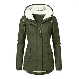 Women's Trench Coats Women Parkas Fall Winter Coat Warm Solid Plush Thickened Long Jacket Outdoor Hiking Hooded Casual Windproof Parka