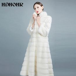Women's Fur Faux HDHOHR 2023 High Quality Natural Mink Coats Long With Skirt Women Winter Real White Slim Warm Jackets Feamle 231114