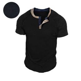 Mens Clothing Designer Polo Casual Shirt Top Short Sleeved Tshirt Button Neck Cycling Hiking Leisure Pleated T Shirt For Men