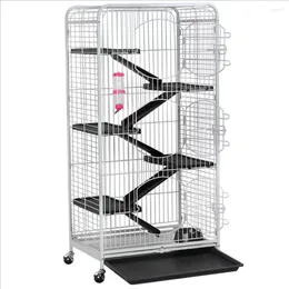 Cat Carriers 6 Level Large Metal Cage With 3 Front Doors White 52" Pet For