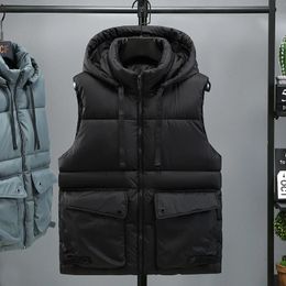 Gilet da uomo # 3670 Nero Grigio Verde Cachi Gilet con cappuccio Cerniera Slim Giacca calda senza maniche Tasche Giù Gilet in cotone Capispalla Uomo Autunno Inverno 231113