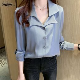 Women's Blouses Shirts Solid Plus Size Female Clothes Suit Collar Satin Blouses Korean Loose Shirt Long Sleeve Blouse Simple OL Feminine Blusas 11343 230414