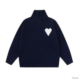 AM I Paris Sweater Turtleneck High Collar Knit Jumper Hoodie Winter Hoody Amisweater Big Coeur Love Jacquard Heart Pull Sweatshirt Amiparis AMIs IQ7B