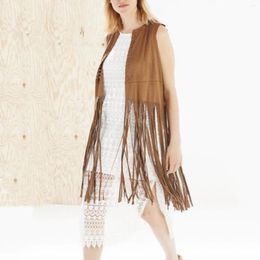 Women's Vests Sleeveless Jacket Vest Coat For Woman Tassel Vestes Cowboy Style V-Neck Suede Stitching Fold Tops Autumn