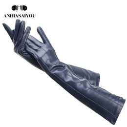 Five Fingers Gloves Multicolor women's gloves 50cm long leather gloves sheepskin women's leather gloves Keep warm women's winter gloves-2226C 231113