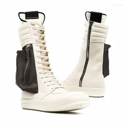 Boots 2023 Style Men Mid Calf Genuine Leather High Quality Street Culture Hip Hop Shoes Lace Up Flat E50