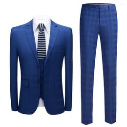 Men's Suits Men's Slim Fit 3-Piece Suit Single Breasted Button Business Christmas Wedding Party Formal Royal Blue Blazer Jacket Vest