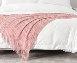 Blankets Inyahome Throw Blanket Fringe Tassels Nordic Knit Blanket 100% Acrylic Textured Solid Home Chair Sofa Couch Bed Decor Blankets 230414