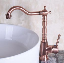 Kitchen Faucets Antique Red Copper Brass Single Handle Square Bathroom Basin Sink Faucet Mixer Tap Swivel Spout Deck Mounted Mnf253