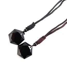 Pendant Necklaces Obsidian Six Star Lucky Amulet Natural Stone Necklace Crystal Jewelry