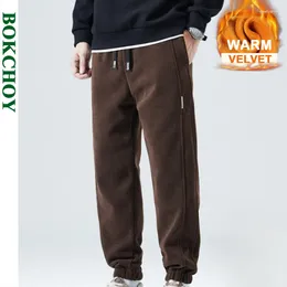 Men's Pants 2023 Winter Casual Velvet And Thicked Sweatpants Men Clothing Drawstring Solid Colour Joggers Trousers L719