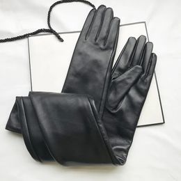 Five Fingers Gloves Men's Gloves Real Leather Extra Long Straight Style Sheepskin Winter Warm Cuff Women's Long Glove Opera 231113