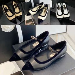 Mary French Single Dress office Shoes Small Fragrance Designer High Heels Women's New Flat Pointed Velvet Contrast Colour Light Button Women