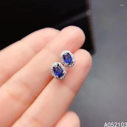 Stud Earrings KJJEAXCMY 925 Sterling Silver Inlaid Natural Sapphire Women's Small And Simple Flowers Gem Ear Support Check