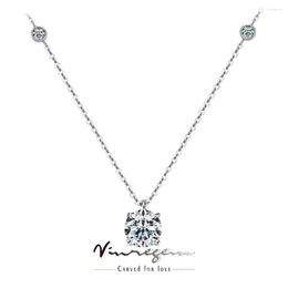 Chains Vinregem 18K Gold Plated VVS1 2CT Round D Real Moissanite Diamond Pendant Necklace 925 Sterling Silver Girls Fine Jewellery Gift
