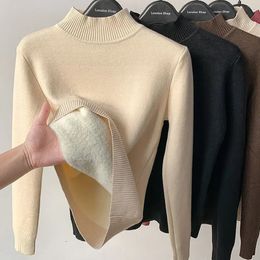 Womens Sweaters Sueter Slim Fit Pullover Tops Jumper Winter Women Clothes Solid Color Knitted Thick Fleece Turtleneck Sweater Lined Warm 231113