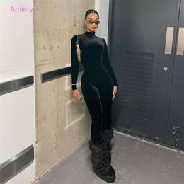 2023 Autumn Women's Jumpsuit New Sexy High Neck Tight Long Sleeve Velvet High Waist Solid Colour Jumpsuits Bodysuit Rompers
