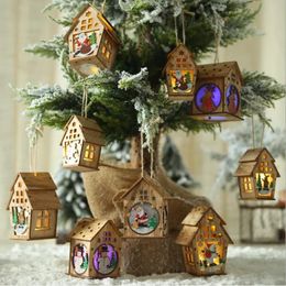 Christmas Decorations 1Pc for Tree LED Light Wood House Cute Hanging Ornaments Holiday Home Decor 231114