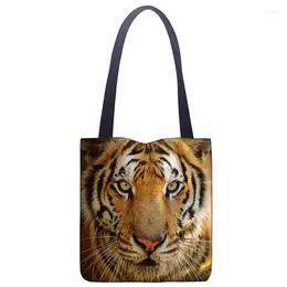 Evening Bags Customizable Tiger Tote Bag For Women Canvas Fabric Eco Reusable Shopping Traveling Beach Casual Useful Shoulder