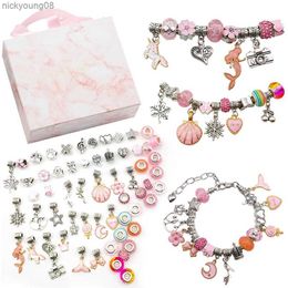 Beaded Children Charm Bracelet Making Kit Supplies Beads Creative Diy Bracelet Handmade Crystal Jewellery Kid Bracelet Pink Gift Box SetL231114