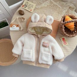 Down Coat Baby Girls Boys Winter Fleece Jackets Hooded Toddler Flannel Warm Lined Kids Cartoon Cute Bear Outer Clothing