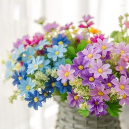 Decorative Flowers Selling 1pcs/ Nordic Floral Art 28 Heads Blue Orchid Daisy 7 Fork Artificial Flower Silk Fake Flowe