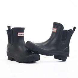 Top-Quality Water-Proof Hunting black rain boots ankle for Men and Women - Black Designer Casual Shoes for Winter, Outdoors, Travel, and Running - Low Rubber Sole, Ankle Length, Ideal for Walking and Sneaker Enthusiasts.