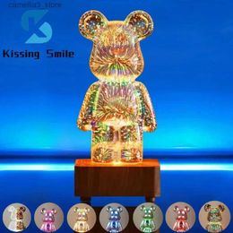 Night Lights 3D Fireworks Bear Lamp Usb Led Night Light Bedroom Decoration Cute Table Desk Projection Atmosphere 7 Colour Changeable Kid Gift Q231114