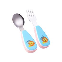 Cups Dishes Utensils ABS Cartoon 304 stainless steel cutlery set Anti-slip Baby Convenient Fork Spoon Anti-scald Two-piece children's tableware AA230413