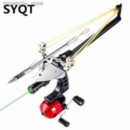 Hunting Slingshots Hunting Fish Straight Rod Precision Tescopic Catapult Slingshot Green Laser Fishing Reel High Power Shooting Fishing Slingshot Q231114