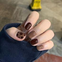 False Nails Brown Coffee Leopard Print Nail Wearing Art Finished Fake Patch Removable Decortion 24pcs/set Tip