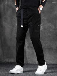 Men's Pants Autumn Black Corduroy Korean Style Male Clothing Casual Belt Regular Straight Leg Trousers