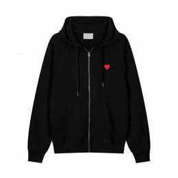 New 23ss Paris Fashion Mens Women Designer Amipull Hoodie Pullover Sweaters Embroidered Red Heart Small Logo Solid Colour Unisex Zipper Gqy6