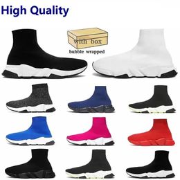 Designer socks Casual shoes men women shiny knit speed walking trainer runner sneaker comfortable sock shoe master embossed womens speeds booties paris 35-45