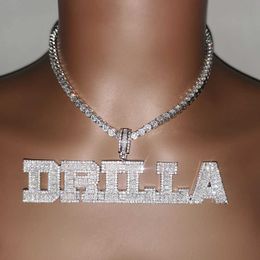 Pendant Necklaces Custom Name Necklace AAAA Zirconia Baguette Letters Chain Pendant Necklaces For Men Women Hip Hop Jewellery T230413