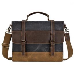 IMIDO Mens Messenger Bag 15 6 Inch Waterproof Canvas Leather Waxed Canvas Briefcase Vintage Leather Computer Laptop Bag Satchel1209C