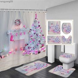 Shower Curtains Christmas Shower Curtains Sets Snowman Red Bird Cedar Scenery Xmas Bathroom Decor Rugs Bath Mat Toilet Cover R231114