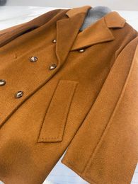 Women's Wool Blends Winter Jacket Female Short Cashmere Coat Woman Classic Water Ripple Caramel Coat Autumn Warm Button Lapel Camel Navy Blue Coat 231114