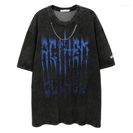 Men's T Shirts Washed And Distressed Letters Short Sleeve T-shirts For Men Women Oversize Loose Hip Hop Tops Ins