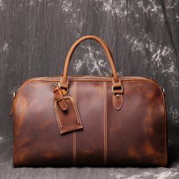 Duffel Bags Men Leather Travel Bag Genuine Top Layer Cowhide Travelling Duffle Fashion Weekend For Male Big Capacity