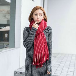 Autumn and winter new imitation cashmere dotted scarf Korean Colour matching parallel line warm thickened shawl women