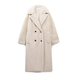 Womens Wool Blends PB ZA Autumn Wear European and American Style Mid length Thickened Double breasted Brushed Coat Windbreake 231114