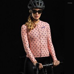 Racing Jackets Women Wave Point Long Sleeve Jersey Autumn/Spring Road Bicycle Pink Cycling Clothing Team MTB Ropa De Ciclismo Mujer