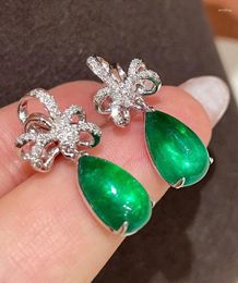 Dangle Earrings LR Fine Jewelry 18K Gold Green Emerald 5.55ct Gemstones Diamonds Female Drop For Women